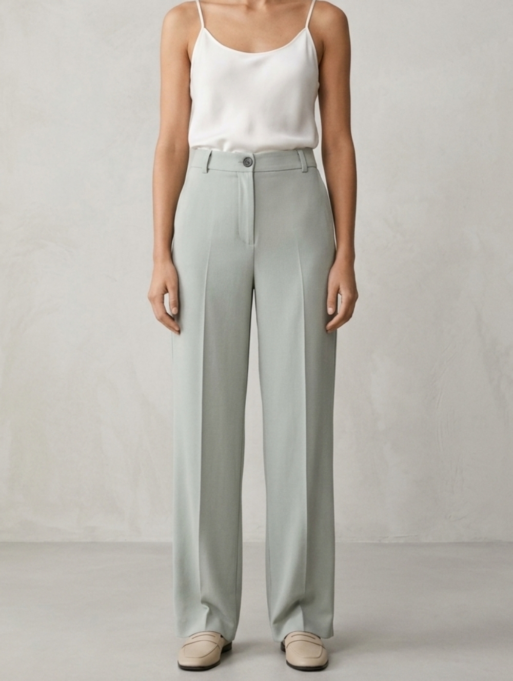 Pull&Bear Wide-Leg Trousers in Light Sage Size 0